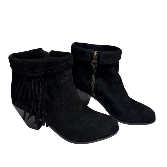 Sam Edelman Louie Black Suede Fringe Western Ankle Boots Size 8.5 New Classics! - Picture 4 of 6